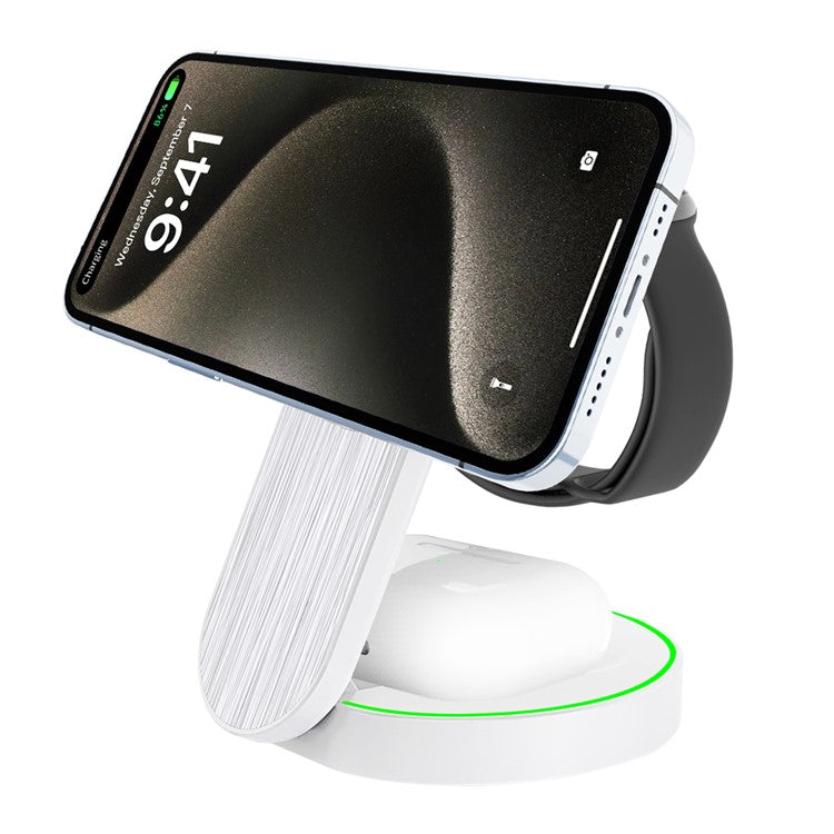 L9 15W Magnetic Wireless Charger Folding Charging Station for Apple Devices - White