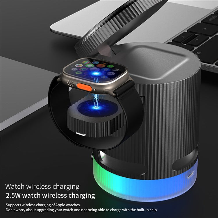 H61 4 in 1 RGB Bluetooth Speaker Foldable Wireless Charger for Phone / Earphone / Watch - Black