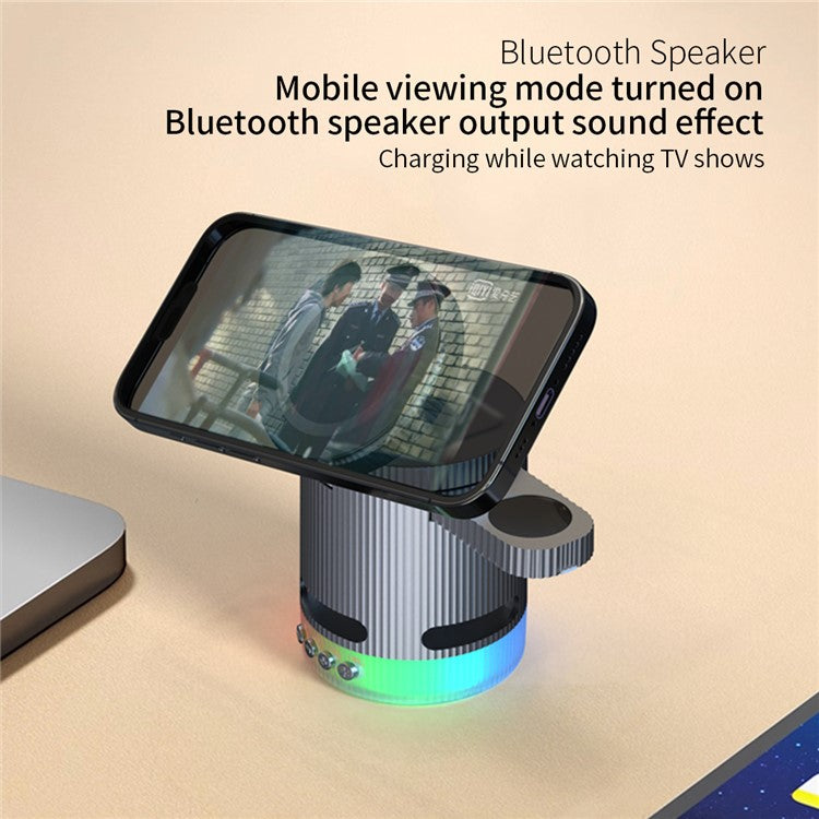 H61 4 in 1 RGB Bluetooth Speaker Foldable Wireless Charger for Phone / Earphone / Watch - Black