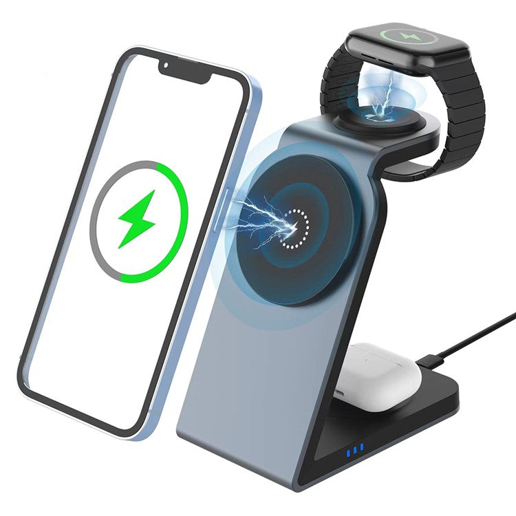 SW18 Magnetic 3-in-1 Metal Wireless Charger Desktop Charging Stand for Phone Earphone Smartwatch