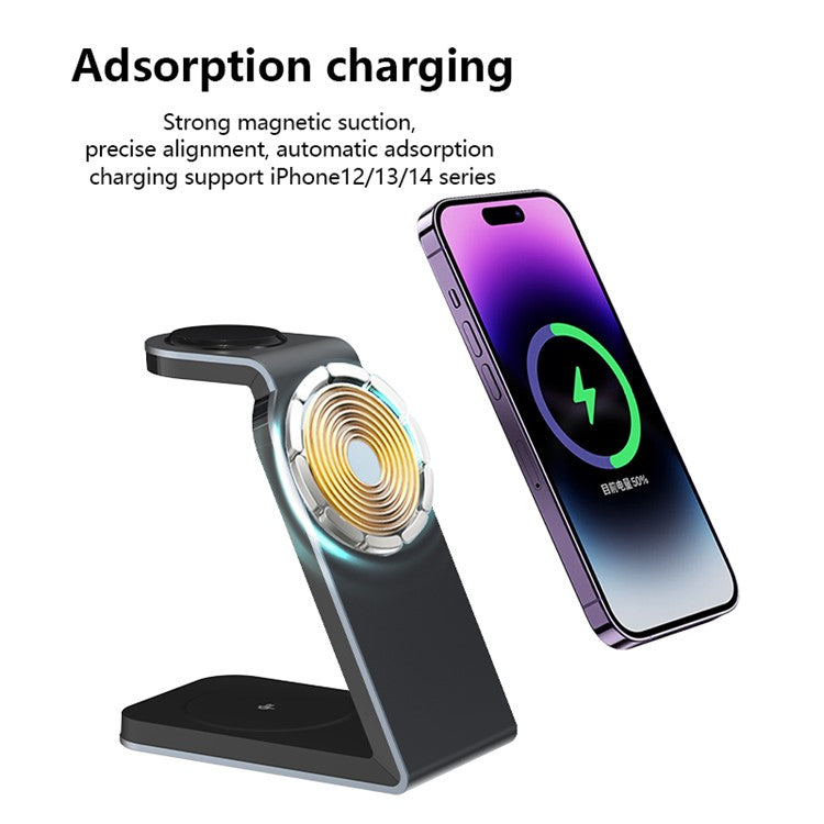 SW18 Magnetic 3-in-1 Metal Wireless Charger Desktop Charging Stand for Phone Earphone Smartwatch