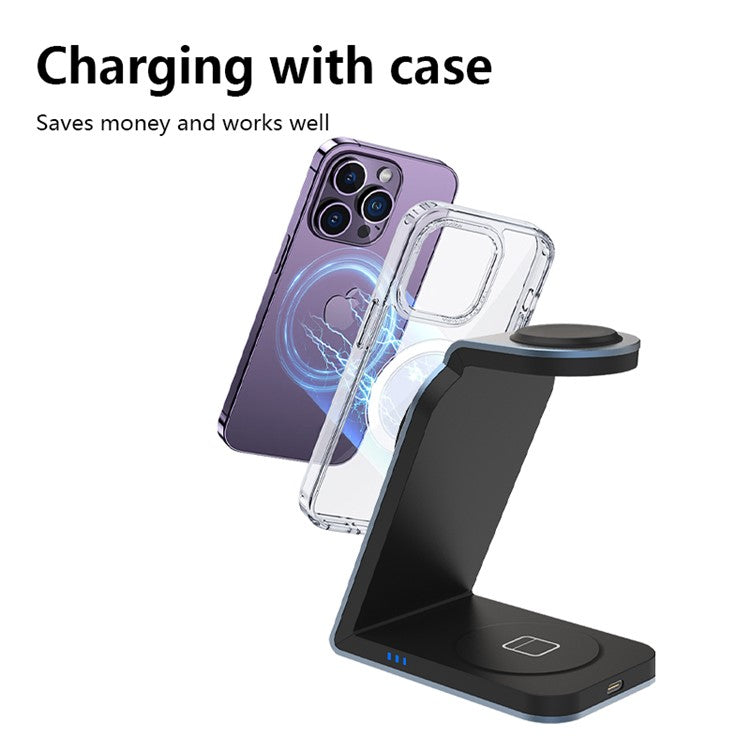 SW18 Magnetic 3-in-1 Metal Wireless Charger Desktop Charging Stand for Phone Earphone Smartwatch