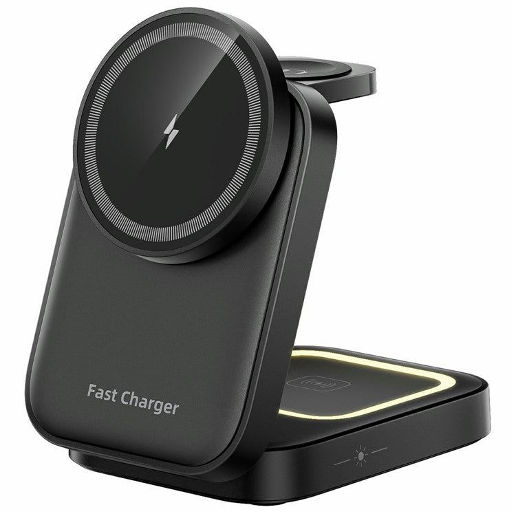 HT-541 Multifunctional Foldable 15W Wireless Phone Charger for Earbuds, Apple Watch Series - Black