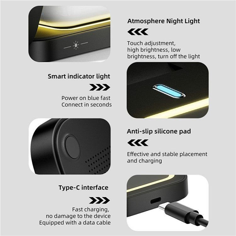 HT-541 Multifunctional Foldable 15W Wireless Phone Charger for Earbuds, Apple Watch Series - Black