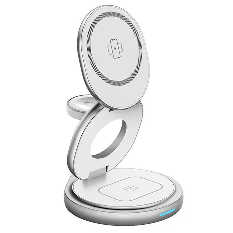 For iPhone 16 3-in-1 Magnetic Wireless Charger 360° Rotatable Zinc Alloy Stand - White