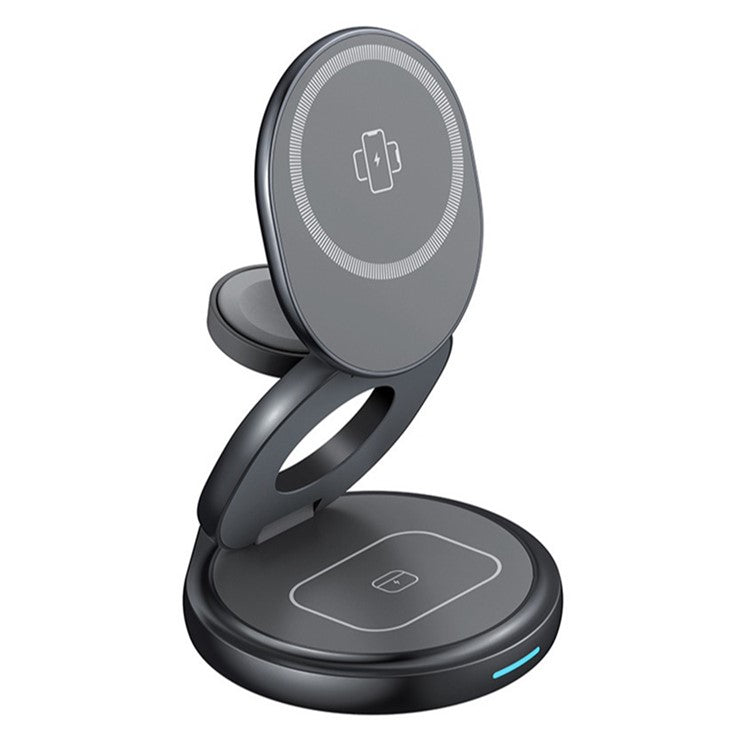 For iPhone 16 3-in-1 Magnetic Wireless Charger 360° Rotatable Zinc Alloy Stand - Black