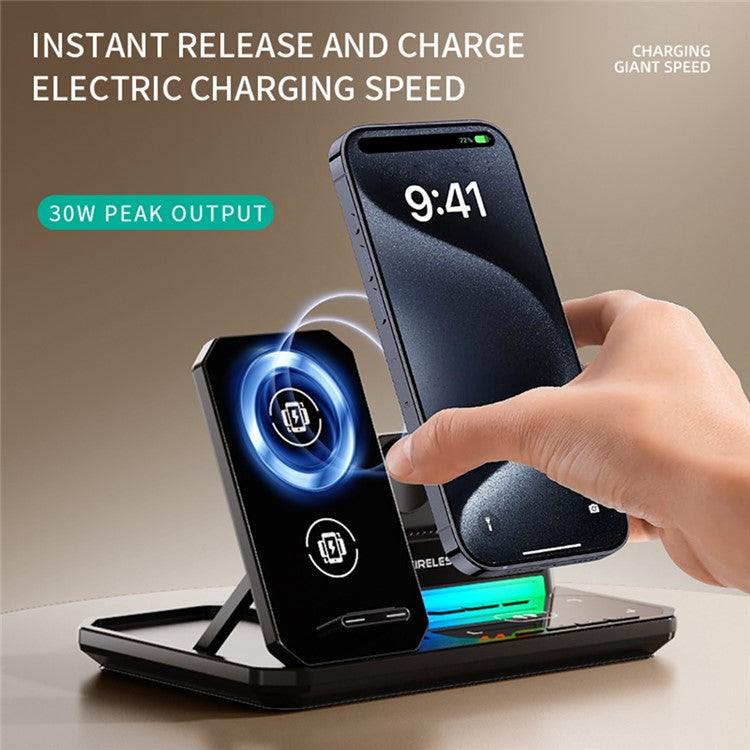 C18 6-in-1 Wireless Charger Digital Charging Station with Bluetooth Speaker RGB Light - Black