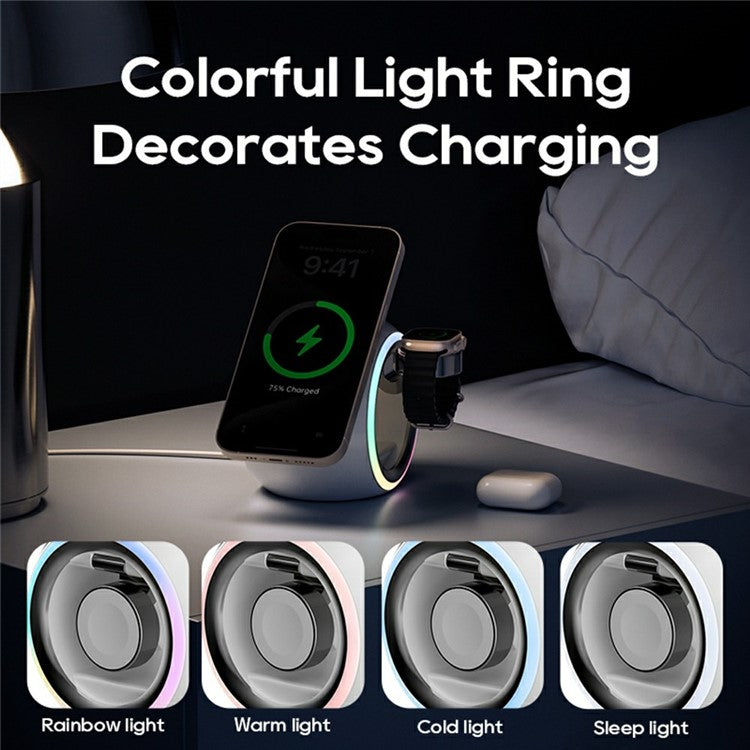 KL-CD70 Colorful Light Space Capsule 3-in-1 Magnetic Phone Earphones Watch Wireless Charger - White