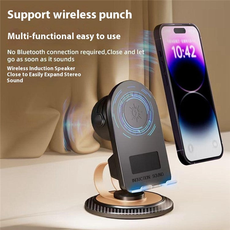 15W Wireless Charger Phone Holder Multifunctional Rotating Phone Charging Stand with Sensor Speaker