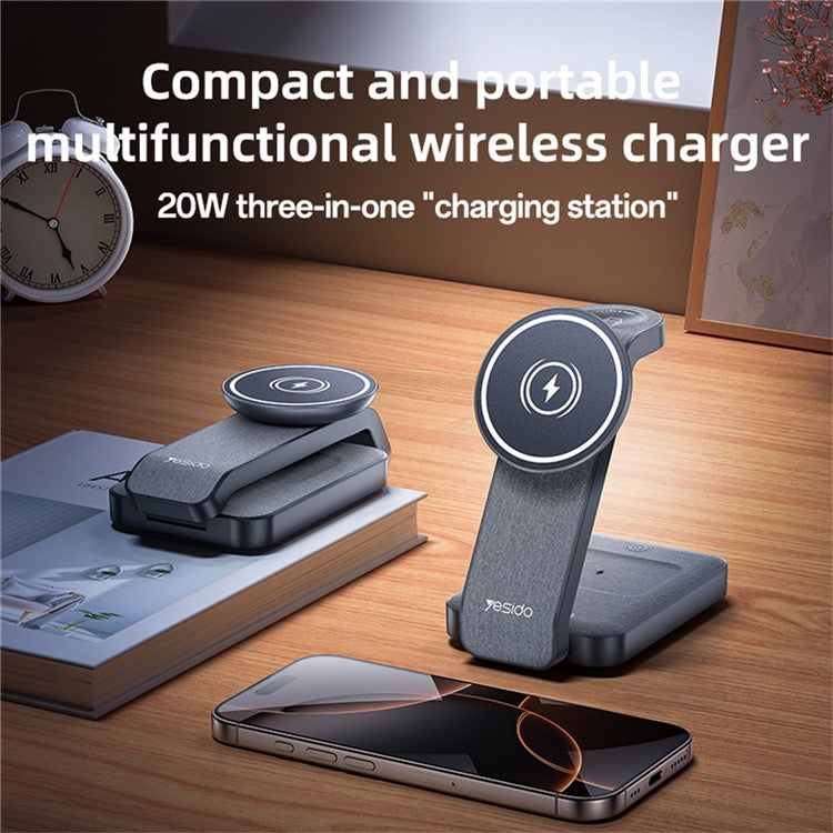 YESIDO DS26 Foldable Charging Stand Night Light Phone Watch Earphone Magnetic Wireless Charger