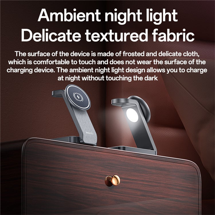 YESIDO DS26 Foldable Charging Stand Night Light Phone Watch Earphone Magnetic Wireless Charger