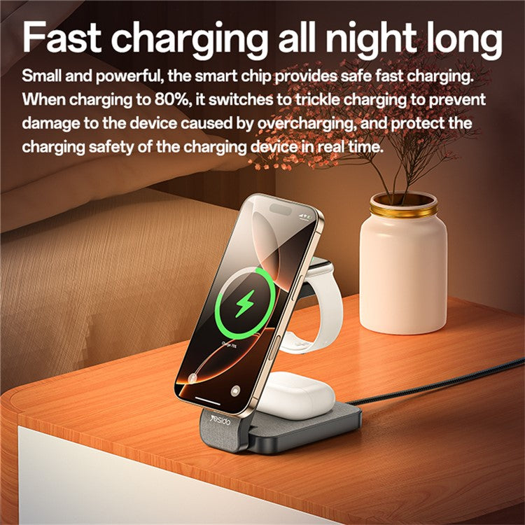 YESIDO DS26 Foldable Charging Stand Night Light Phone Watch Earphone Magnetic Wireless Charger