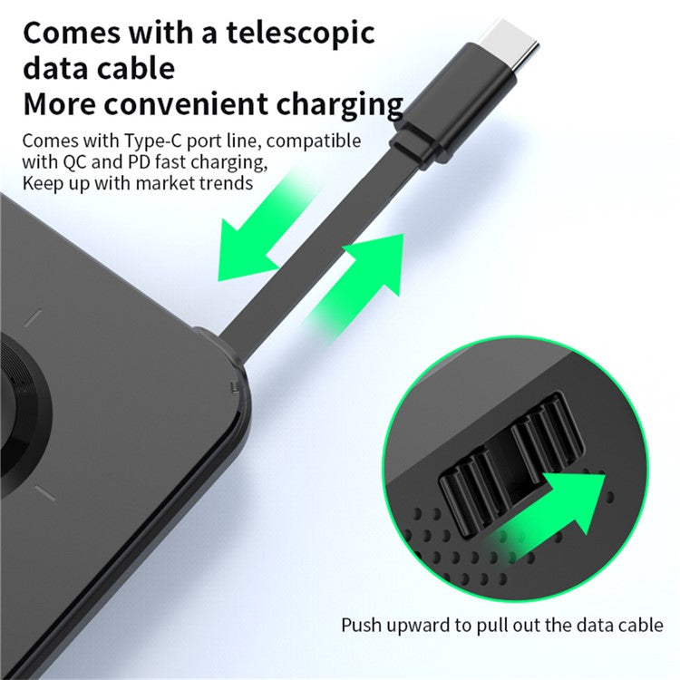 M2 Foldable 3-in-1 Phone Stand Magnetic Wireless Charger With Built-In Type-C Cable 15W Fast Charging - Black