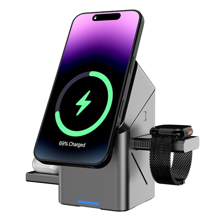 Y506 3-in-1 Magnetic Wireless Charger Phone Watch Earbuds Square Charging Station