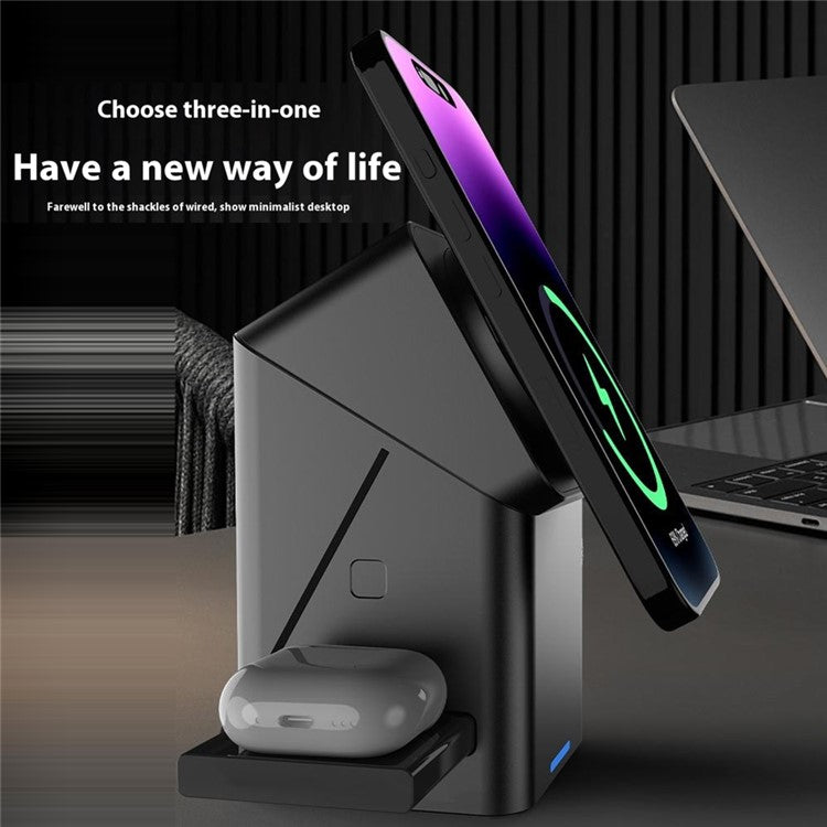 Y506 3-in-1 Magnetic Wireless Charger Phone Watch Earbuds Square Charging Station