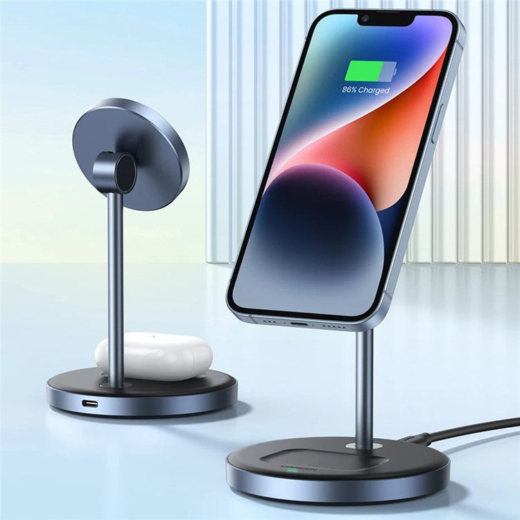 UGREEN 2 In 1 Magnetic Wireless Charger 700g Magnetic Force Adjustable Charging Stand For iPhone 16  /  15  /  14  /  13  /  12 Series and AirPods