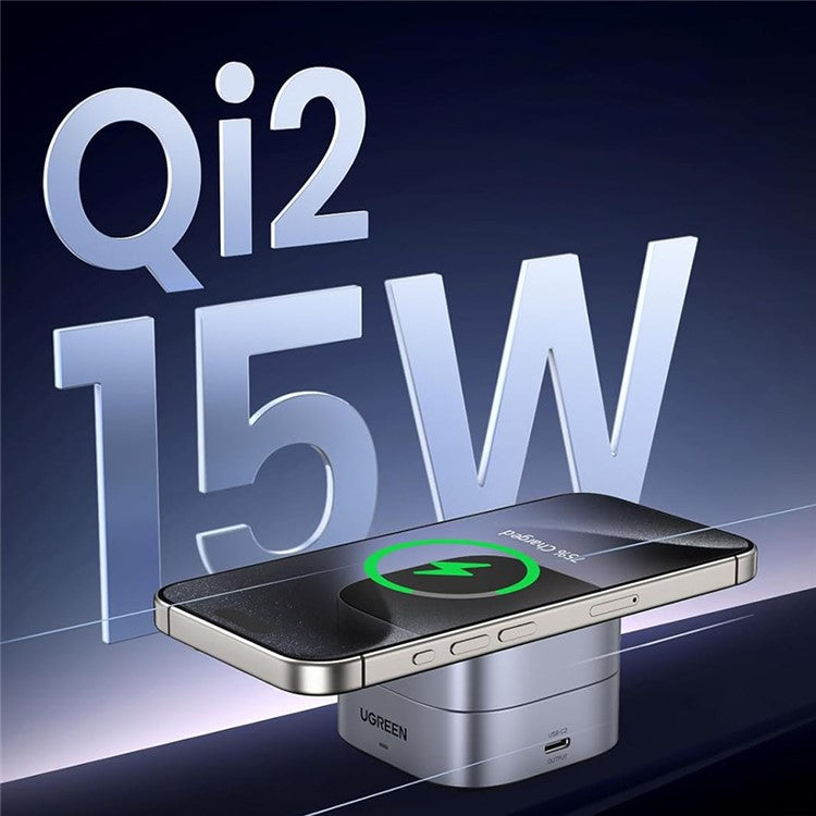 UGREEN Qi2 Magnetic Foldable 2-in-1 Fast Wireless Charger 15W Charging Stand For iPhone 16  /  15  /  14 Airpods Pro