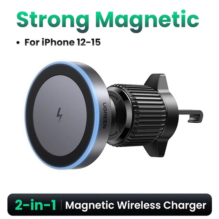 UGREEN 35029 15W Car Magnetic Wireless Charger for iPhone 16 -12 Series Phone Charging Stand