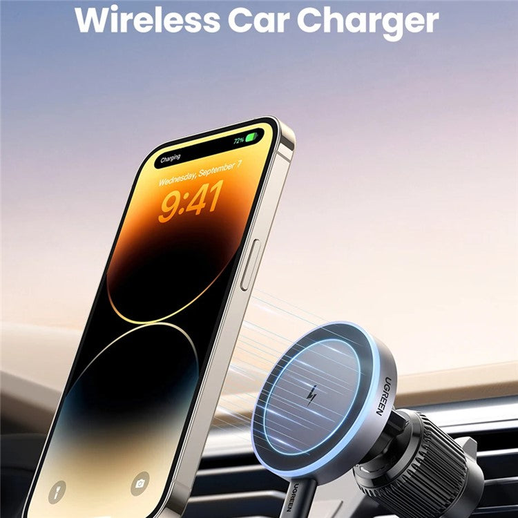 UGREEN 35029 15W Car Magnetic Wireless Charger for iPhone 16 -12 Series Phone Charging Stand