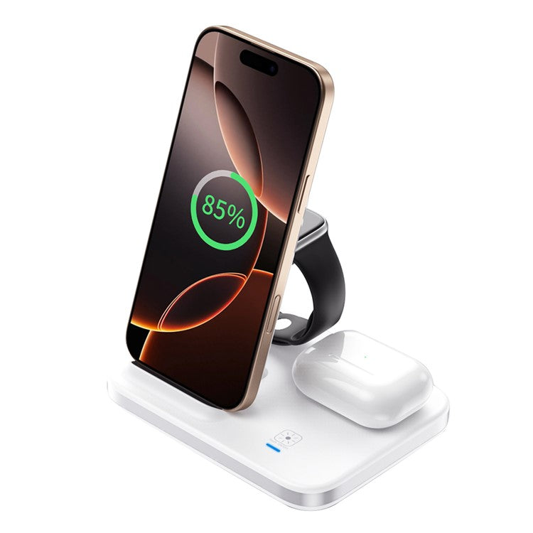 E16 Multifunction Foldable Wireless Charger Dock with Night Light for Mobile Phone / AirPods / Apple Watch - White