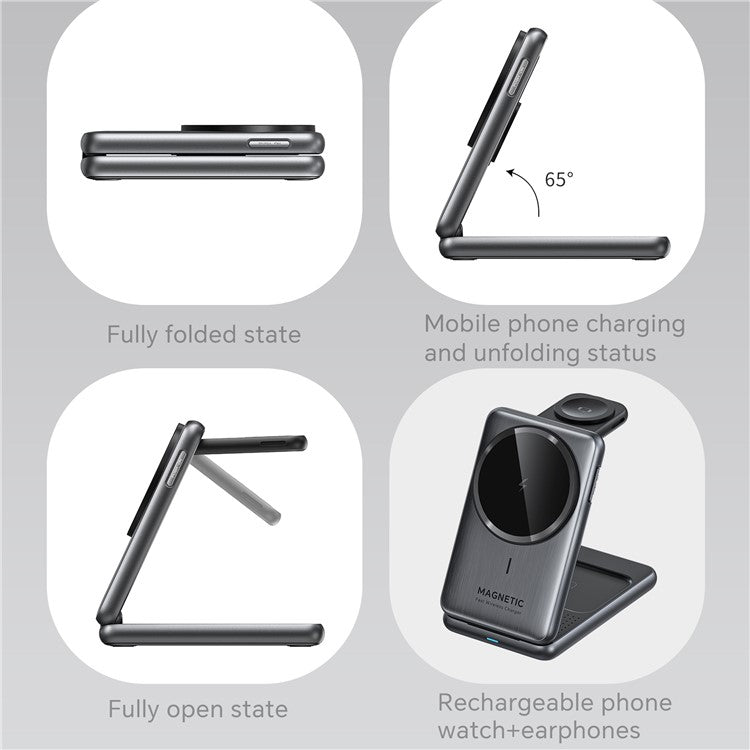 W93 Aluminum Alloy Magnetic Foldable 3 in 1 Wireless Charger Stand for iPhone  /  Apple Watch  /  AirPods