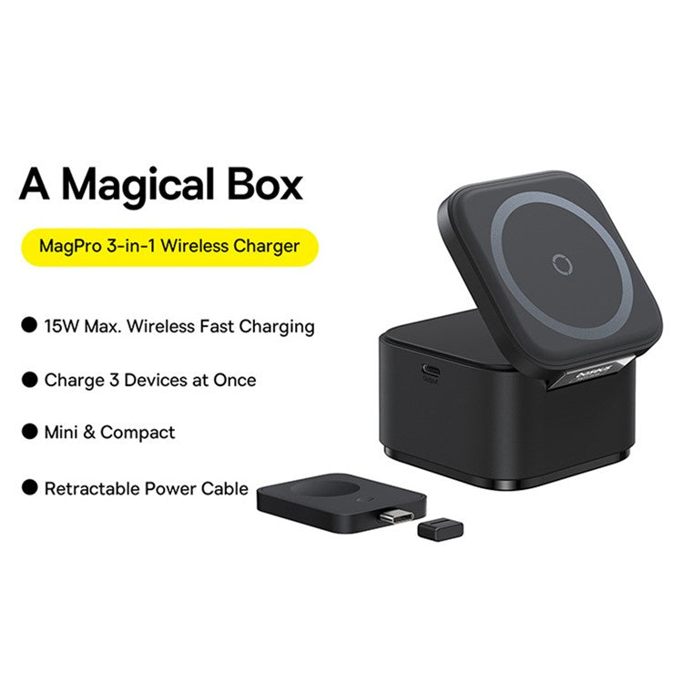 BASEUS For Phone Earbuds 2 In 1 25W Magnetic Wireless Charger with 2.5W Magpro Watch Charging Adapter - Black