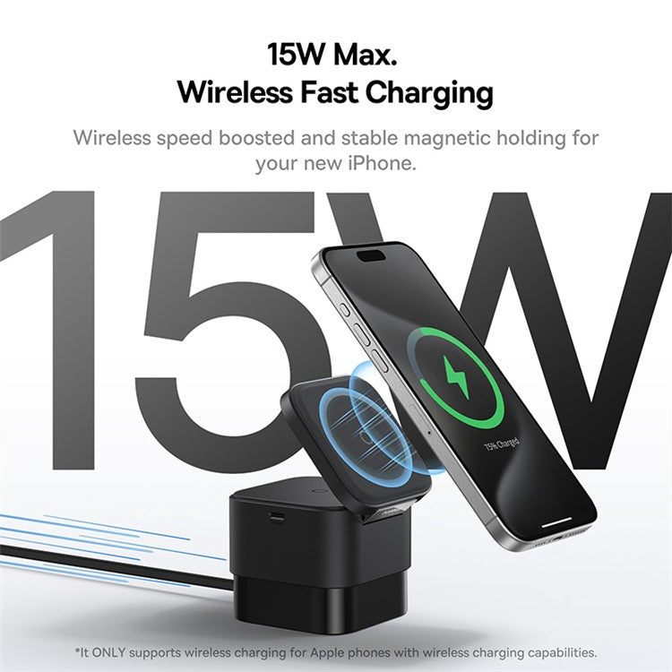 BASEUS For Phone Earbuds 2 In 1 25W Magnetic Wireless Charger with 2.5W Magpro Watch Charging Adapter - Black