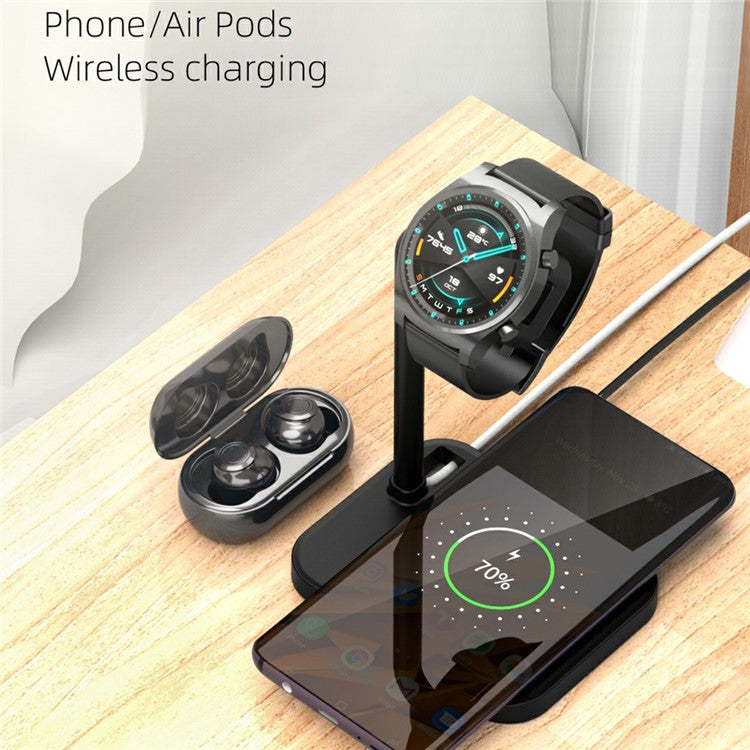 AJZJ02SW Wireless Charging Stand for Phone Wireless Earphones Smart Watch Charger Dock - Black