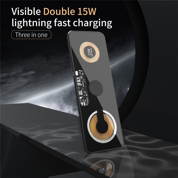 T06 3 in 1 Transparent Magnetic Phone Charger for iPhone 13 / 12 Series Dual 15W Fast Charging Pad