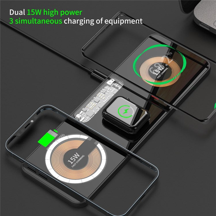 T06 3 in 1 Transparent Magnetic Phone Charger for iPhone 13 / 12 Series Dual 15W Fast Charging Pad