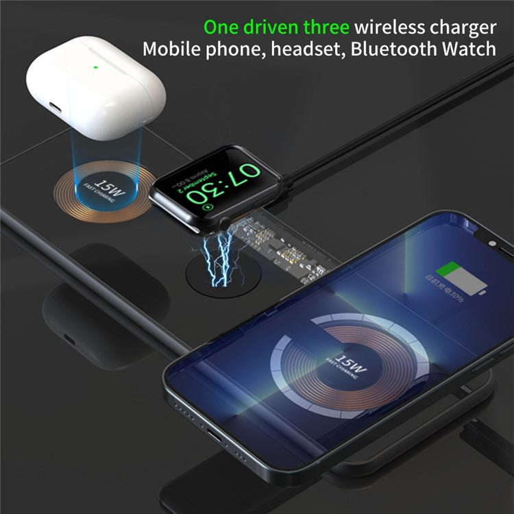 T06 3 in 1 Transparent Magnetic Phone Charger for iPhone 13 / 12 Series Dual 15W Fast Charging Pad