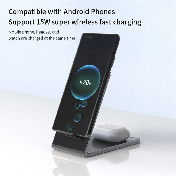 T05 Foldable 15W Magnetic Wireless Charger Transparent Charging Station for iPhone 13 / 12 / Apple Watch / AirPods Pro