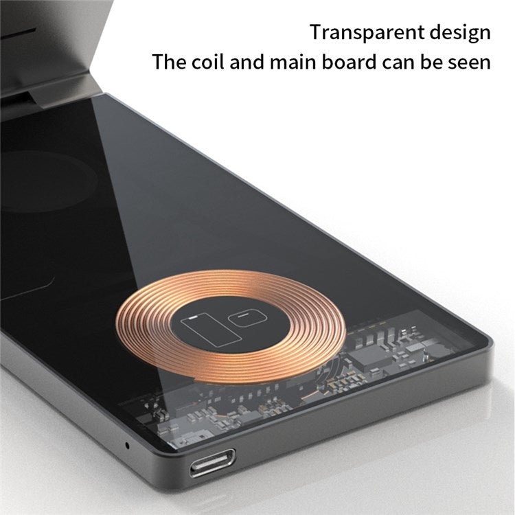 T05 Foldable 15W Magnetic Wireless Charger Transparent Charging Station for iPhone 13 / 12 / Apple Watch / AirPods Pro