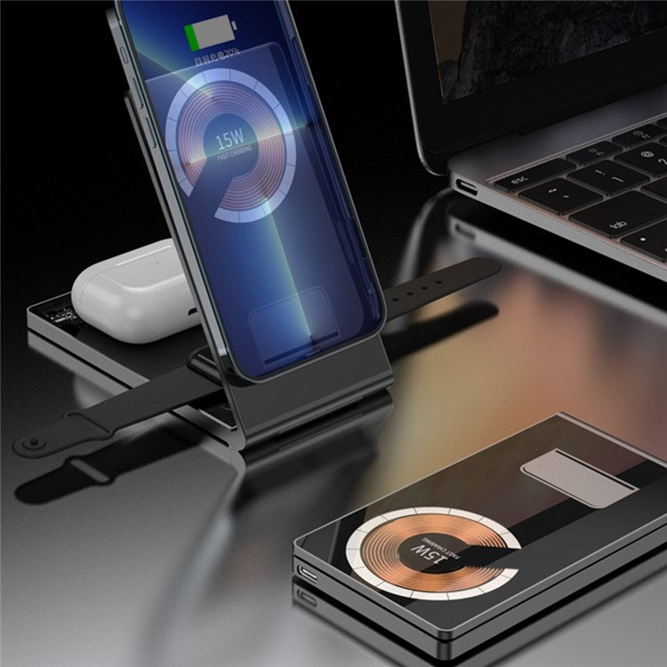 T05 Foldable 15W Magnetic Wireless Charger Transparent Charging Station for iPhone 13 / 12 / Apple Watch / AirPods Pro