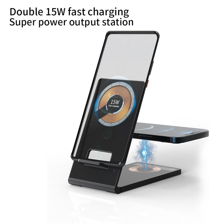 T05 Foldable 15W Magnetic Wireless Charger Transparent Charging Station for iPhone 13 / 12 / Apple Watch / AirPods Pro