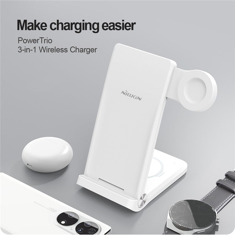 NILLKIN Powertrio 3 in 1 Portable Wireless Charger Folding Charging Station with Samsung Watch Charger, Universal Version (EU Plug)