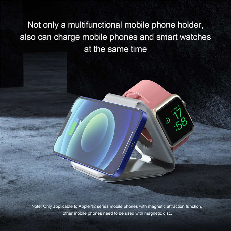 WC-07W 3 in 1 Magnetic Wireless Charger Foldable Charging Dock with Indicator Light - White