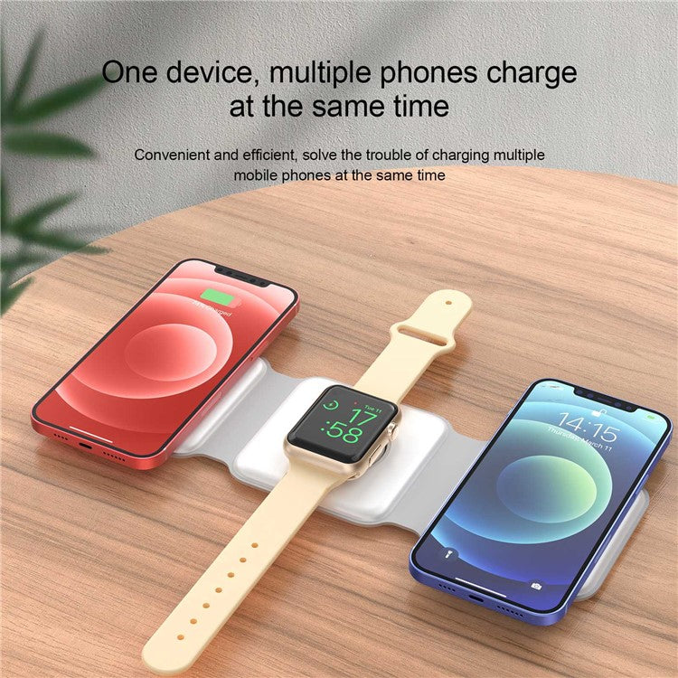 WC-07W 3 in 1 Magnetic Wireless Charger Foldable Charging Dock with Indicator Light - White