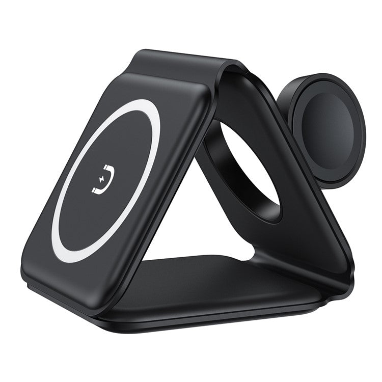 WC-07W 3 in 1 Magnetic Wireless Charger Foldable Charging Dock with Indicator Light - Black