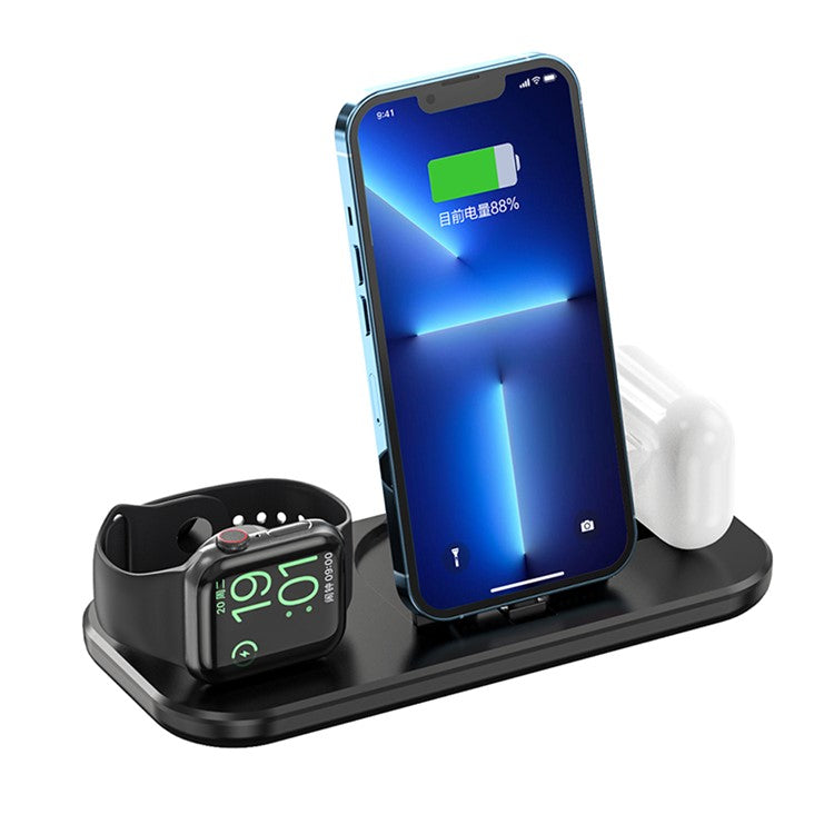 JJT-A32 3 in 1 Wireless Charger Multi-Function Portable Charging Stand Folding Charging Dock for iPhone iWatch AirPods - Black