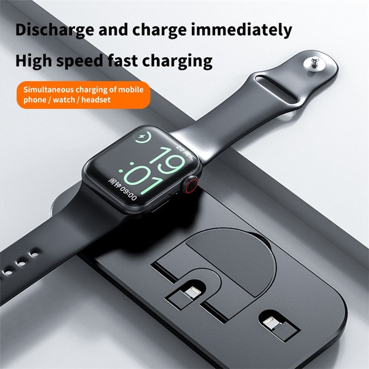 JJT-A32 3 in 1 Wireless Charger Multi-Function Portable Charging Stand Folding Charging Dock for iPhone iWatch AirPods - Black