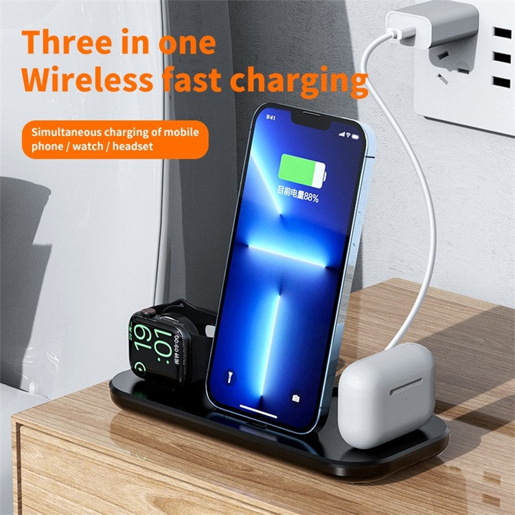 JJT-A32 3 in 1 Wireless Charger Multi-Function Portable Charging Stand Folding Charging Dock for iPhone iWatch AirPods - Black