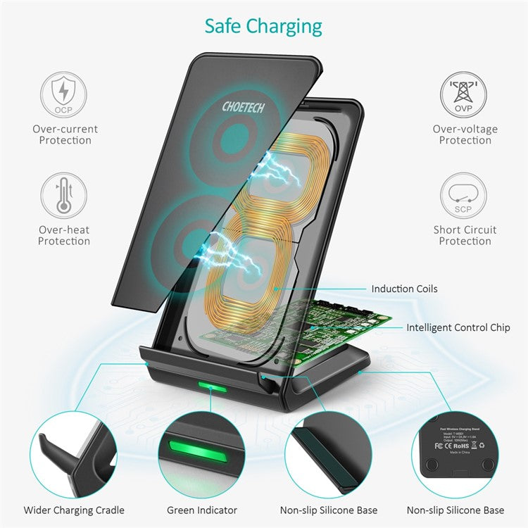 CHOETECH T524-S Wireless Charger Stand 10W Fast Charging Station Dock