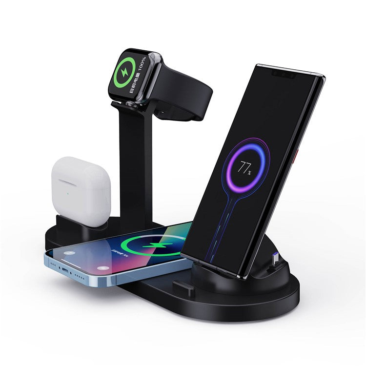 B-07A for iPhone / Airpods Pro / iWatch 15W Wireless Charger Stand Rotatable Fast Charging Station - Black