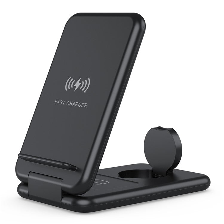 B-13 3-in-1 15W Wireless Charger Cell Phone Stand Holder Foldable Charging Pad for Apple Watch / AirPods - Black