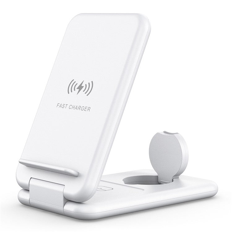 B-13 3-in-1 15W Wireless Charger Cell Phone Stand Holder Foldable Charging Pad for Apple Watch / AirPods - White