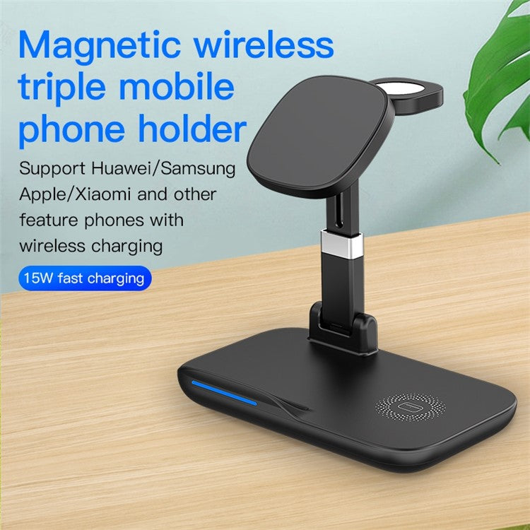 YF-T8 3-in-1 15W Magnetic Wireless Charger Portable Phone Charger Multifunction Charging Stand with Indicator Light