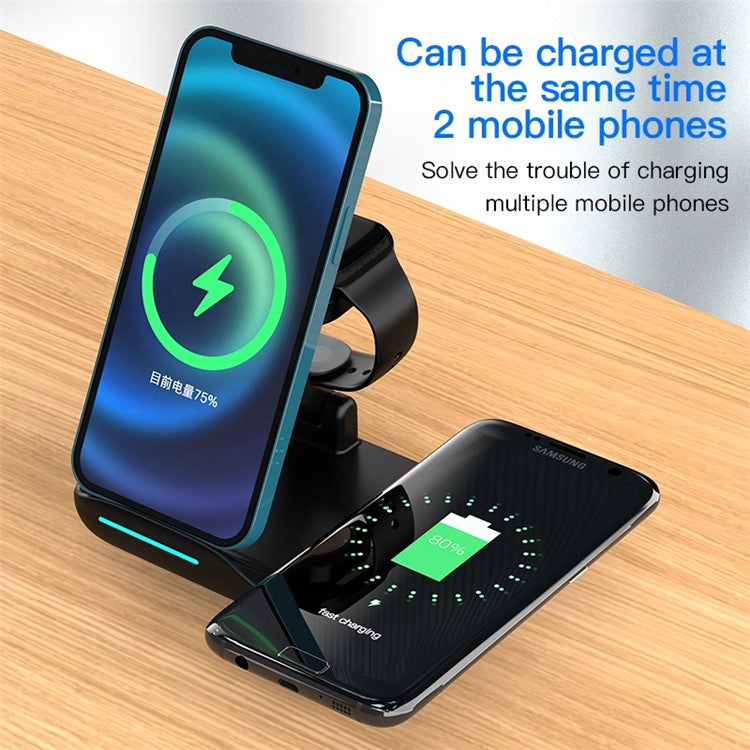 YF-T8 3-in-1 15W Magnetic Wireless Charger Portable Phone Charger Multifunction Charging Stand with Indicator Light