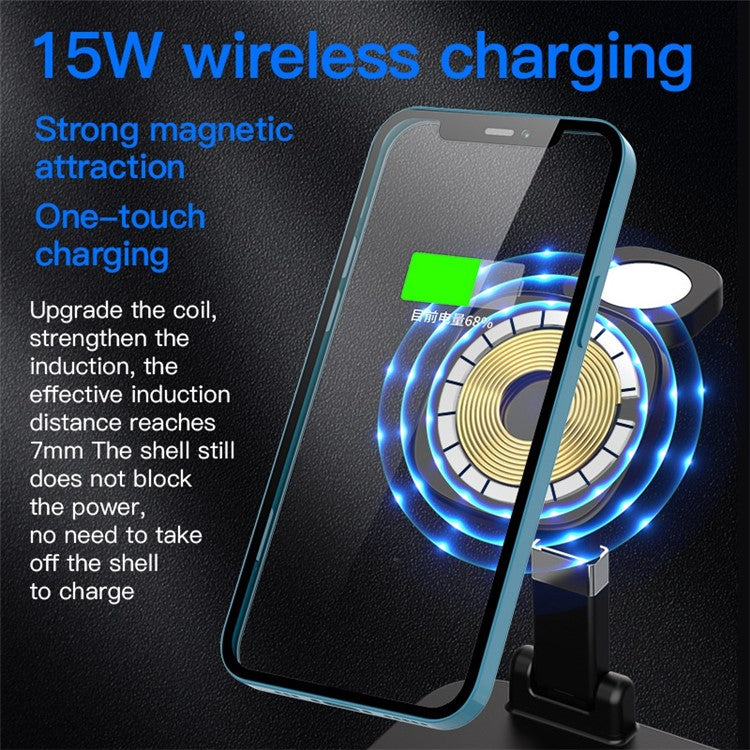 YF-T8 3-in-1 15W Magnetic Wireless Charger Portable Phone Charger Multifunction Charging Stand with Indicator Light