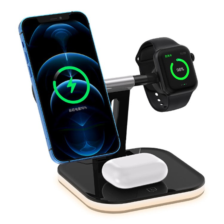 JJT-971 3 in 1 Detachable Magnetic Wireless Charger Charging Base for iPhone / Apple Watch / Earphones - Black